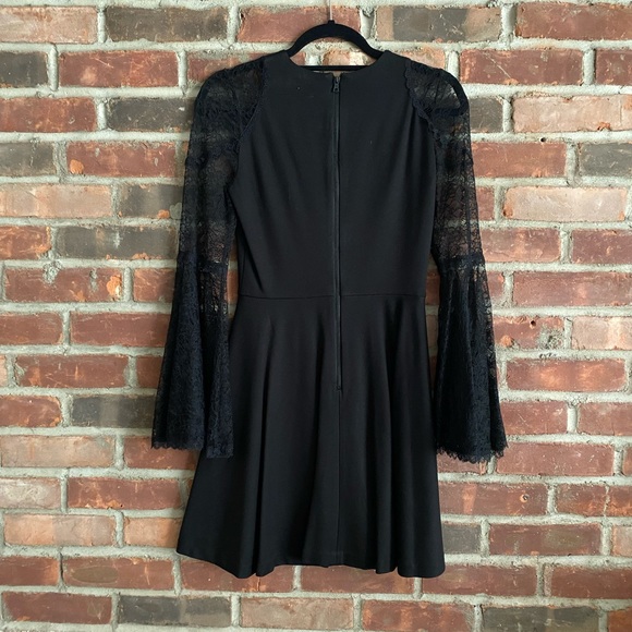Alice + Olivia Black Lace Bell Sleeve Fit and Flare Dress - Picture 4 of 6